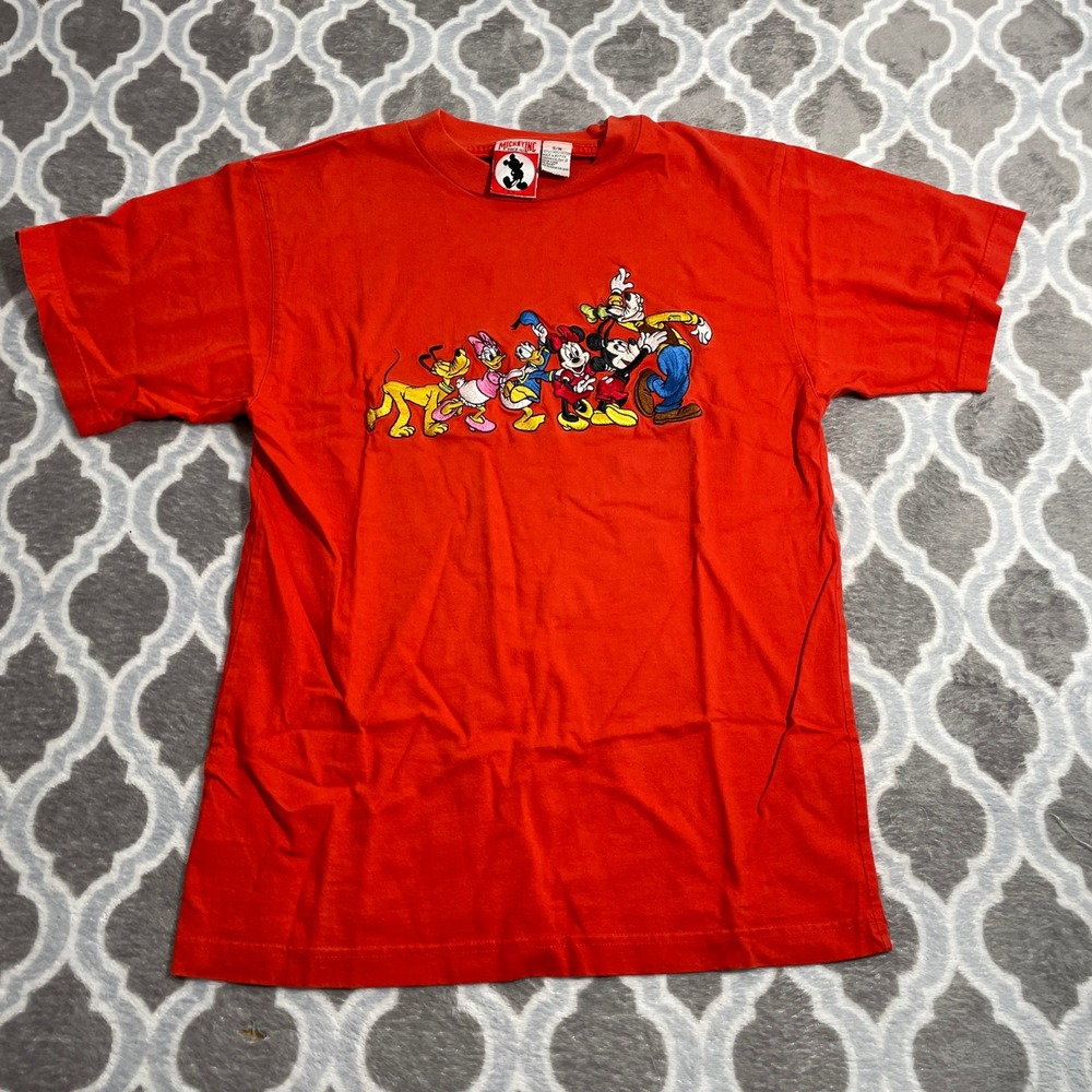 Mickey Inc T-Shirt Mens S/M Red Disney Character Embroidered Vintage 90s Cotton